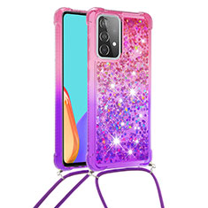 Silikon Hülle Handyhülle Gummi Schutzhülle Flexible Tasche Bling-Bling mit Schlüsselband Lanyard S01 für Samsung Galaxy A52 4G Pink