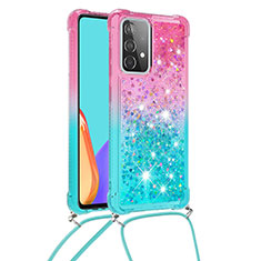 Silikon Hülle Handyhülle Gummi Schutzhülle Flexible Tasche Bling-Bling mit Schlüsselband Lanyard S01 für Samsung Galaxy A52s 5G Rosa