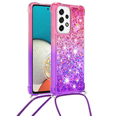 Silikon Hülle Handyhülle Gummi Schutzhülle Flexible Tasche Bling-Bling mit Schlüsselband Lanyard S01 für Samsung Galaxy A53 5G Pink