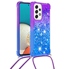 Silikon Hülle Handyhülle Gummi Schutzhülle Flexible Tasche Bling-Bling mit Schlüsselband Lanyard S01 für Samsung Galaxy A53 5G Violett