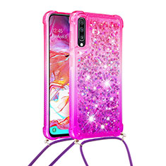 Silikon Hülle Handyhülle Gummi Schutzhülle Flexible Tasche Bling-Bling mit Schlüsselband Lanyard S01 für Samsung Galaxy A70 Pink