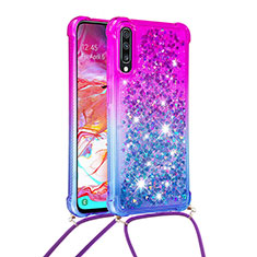 Silikon Hülle Handyhülle Gummi Schutzhülle Flexible Tasche Bling-Bling mit Schlüsselband Lanyard S01 für Samsung Galaxy A70 Violett