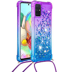 Silikon Hülle Handyhülle Gummi Schutzhülle Flexible Tasche Bling-Bling mit Schlüsselband Lanyard S01 für Samsung Galaxy A71 4G A715 Violett