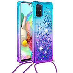 Silikon Hülle Handyhülle Gummi Schutzhülle Flexible Tasche Bling-Bling mit Schlüsselband Lanyard S01 für Samsung Galaxy A71 5G Hellblau