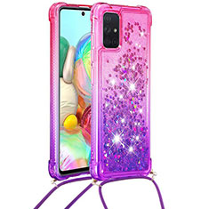 Silikon Hülle Handyhülle Gummi Schutzhülle Flexible Tasche Bling-Bling mit Schlüsselband Lanyard S01 für Samsung Galaxy A71 5G Pink