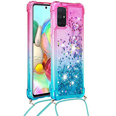 Silikon Hülle Handyhülle Gummi Schutzhülle Flexible Tasche Bling-Bling mit Schlüsselband Lanyard S01 für Samsung Galaxy A71 5G Rosa