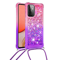 Silikon Hülle Handyhülle Gummi Schutzhülle Flexible Tasche Bling-Bling mit Schlüsselband Lanyard S01 für Samsung Galaxy A72 4G Pink