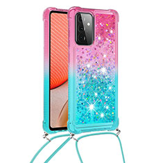 Silikon Hülle Handyhülle Gummi Schutzhülle Flexible Tasche Bling-Bling mit Schlüsselband Lanyard S01 für Samsung Galaxy A72 4G Rosa