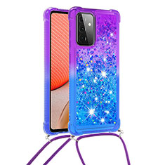 Silikon Hülle Handyhülle Gummi Schutzhülle Flexible Tasche Bling-Bling mit Schlüsselband Lanyard S01 für Samsung Galaxy A72 5G Violett