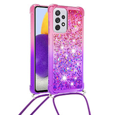 Silikon Hülle Handyhülle Gummi Schutzhülle Flexible Tasche Bling-Bling mit Schlüsselband Lanyard S01 für Samsung Galaxy A73 5G Pink