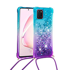 Silikon Hülle Handyhülle Gummi Schutzhülle Flexible Tasche Bling-Bling mit Schlüsselband Lanyard S01 für Samsung Galaxy A81 Hellblau