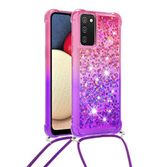 Silikon Hülle Handyhülle Gummi Schutzhülle Flexible Tasche Bling-Bling mit Schlüsselband Lanyard S01 für Samsung Galaxy F02S SM-E025F Pink
