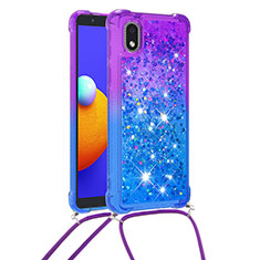 Silikon Hülle Handyhülle Gummi Schutzhülle Flexible Tasche Bling-Bling mit Schlüsselband Lanyard S01 für Samsung Galaxy M01 Core Violett