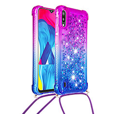 Silikon Hülle Handyhülle Gummi Schutzhülle Flexible Tasche Bling-Bling mit Schlüsselband Lanyard S01 für Samsung Galaxy M10 Violett