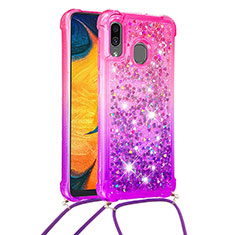Silikon Hülle Handyhülle Gummi Schutzhülle Flexible Tasche Bling-Bling mit Schlüsselband Lanyard S01 für Samsung Galaxy M10S Pink