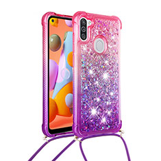 Silikon Hülle Handyhülle Gummi Schutzhülle Flexible Tasche Bling-Bling mit Schlüsselband Lanyard S01 für Samsung Galaxy M11 Pink
