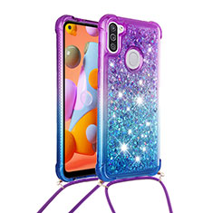 Silikon Hülle Handyhülle Gummi Schutzhülle Flexible Tasche Bling-Bling mit Schlüsselband Lanyard S01 für Samsung Galaxy M11 Violett