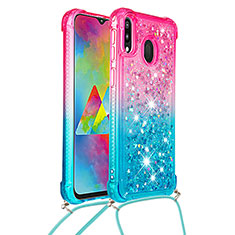 Silikon Hülle Handyhülle Gummi Schutzhülle Flexible Tasche Bling-Bling mit Schlüsselband Lanyard S01 für Samsung Galaxy M20 Rosa