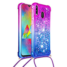 Silikon Hülle Handyhülle Gummi Schutzhülle Flexible Tasche Bling-Bling mit Schlüsselband Lanyard S01 für Samsung Galaxy M20 Violett