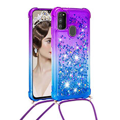 Silikon Hülle Handyhülle Gummi Schutzhülle Flexible Tasche Bling-Bling mit Schlüsselband Lanyard S01 für Samsung Galaxy M21 Violett