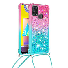 Silikon Hülle Handyhülle Gummi Schutzhülle Flexible Tasche Bling-Bling mit Schlüsselband Lanyard S01 für Samsung Galaxy M21s Rosa