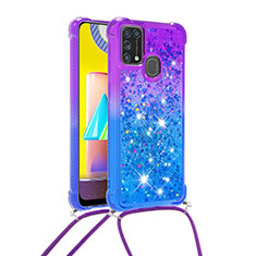 Silikon Hülle Handyhülle Gummi Schutzhülle Flexible Tasche Bling-Bling mit Schlüsselband Lanyard S01 für Samsung Galaxy M21s Violett