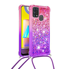 Silikon Hülle Handyhülle Gummi Schutzhülle Flexible Tasche Bling-Bling mit Schlüsselband Lanyard S01 für Samsung Galaxy M31 Pink