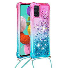 Silikon Hülle Handyhülle Gummi Schutzhülle Flexible Tasche Bling-Bling mit Schlüsselband Lanyard S01 für Samsung Galaxy M40S Rosa