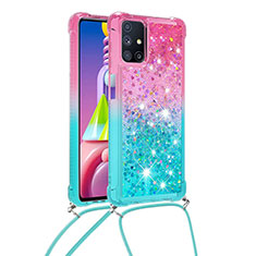 Silikon Hülle Handyhülle Gummi Schutzhülle Flexible Tasche Bling-Bling mit Schlüsselband Lanyard S01 für Samsung Galaxy M51 Rosa