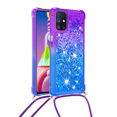 Silikon Hülle Handyhülle Gummi Schutzhülle Flexible Tasche Bling-Bling mit Schlüsselband Lanyard S01 für Samsung Galaxy M51 Violett