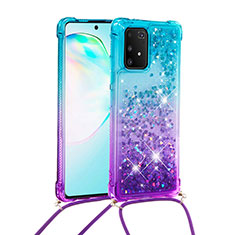 Silikon Hülle Handyhülle Gummi Schutzhülle Flexible Tasche Bling-Bling mit Schlüsselband Lanyard S01 für Samsung Galaxy M80S Hellblau