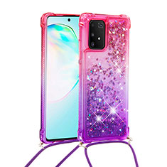 Silikon Hülle Handyhülle Gummi Schutzhülle Flexible Tasche Bling-Bling mit Schlüsselband Lanyard S01 für Samsung Galaxy M80S Pink