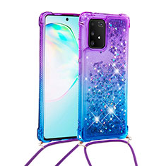 Silikon Hülle Handyhülle Gummi Schutzhülle Flexible Tasche Bling-Bling mit Schlüsselband Lanyard S01 für Samsung Galaxy M80S Violett