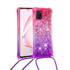 Silikon Hülle Handyhülle Gummi Schutzhülle Flexible Tasche Bling-Bling mit Schlüsselband Lanyard S01 für Samsung Galaxy Note 10 Lite Pink