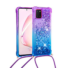 Silikon Hülle Handyhülle Gummi Schutzhülle Flexible Tasche Bling-Bling mit Schlüsselband Lanyard S01 für Samsung Galaxy Note 10 Lite Violett