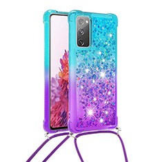 Silikon Hülle Handyhülle Gummi Schutzhülle Flexible Tasche Bling-Bling mit Schlüsselband Lanyard S01 für Samsung Galaxy S20 FE (2022) 5G Hellblau