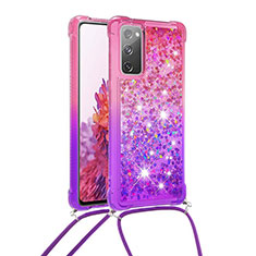Silikon Hülle Handyhülle Gummi Schutzhülle Flexible Tasche Bling-Bling mit Schlüsselband Lanyard S01 für Samsung Galaxy S20 FE 4G Pink