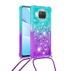 Silikon Hülle Handyhülle Gummi Schutzhülle Flexible Tasche Bling-Bling mit Schlüsselband Lanyard S01 für Xiaomi Mi 10i 5G Hellblau