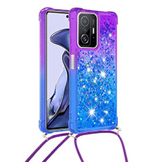 Silikon Hülle Handyhülle Gummi Schutzhülle Flexible Tasche Bling-Bling mit Schlüsselband Lanyard S01 für Xiaomi Mi 11T 5G Violett
