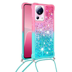 Silikon Hülle Handyhülle Gummi Schutzhülle Flexible Tasche Bling-Bling mit Schlüsselband Lanyard S01 für Xiaomi Mi 12 Lite NE 5G Rosa