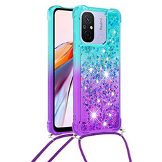 Silikon Hülle Handyhülle Gummi Schutzhülle Flexible Tasche Bling-Bling mit Schlüsselband Lanyard S01 für Xiaomi Poco C55 Hellblau