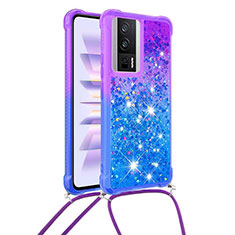 Silikon Hülle Handyhülle Gummi Schutzhülle Flexible Tasche Bling-Bling mit Schlüsselband Lanyard S01 für Xiaomi Poco F5 Pro 5G Violett