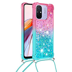 Silikon Hülle Handyhülle Gummi Schutzhülle Flexible Tasche Bling-Bling mit Schlüsselband Lanyard S01 für Xiaomi Redmi 11A 4G Rosa