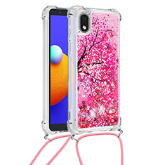 Silikon Hülle Handyhülle Gummi Schutzhülle Flexible Tasche Bling-Bling mit Schlüsselband Lanyard S02 für Samsung Galaxy A01 Core Pink