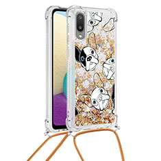 Silikon Hülle Handyhülle Gummi Schutzhülle Flexible Tasche Bling-Bling mit Schlüsselband Lanyard S02 für Samsung Galaxy A02 Gold