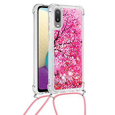 Silikon Hülle Handyhülle Gummi Schutzhülle Flexible Tasche Bling-Bling mit Schlüsselband Lanyard S02 für Samsung Galaxy A02 Pink