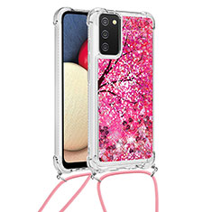 Silikon Hülle Handyhülle Gummi Schutzhülle Flexible Tasche Bling-Bling mit Schlüsselband Lanyard S02 für Samsung Galaxy A03s Pink
