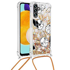 Silikon Hülle Handyhülle Gummi Schutzhülle Flexible Tasche Bling-Bling mit Schlüsselband Lanyard S02 für Samsung Galaxy A04s Gold