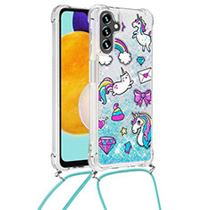 Silikon Hülle Handyhülle Gummi Schutzhülle Flexible Tasche Bling-Bling mit Schlüsselband Lanyard S02 für Samsung Galaxy A04s Hellblau