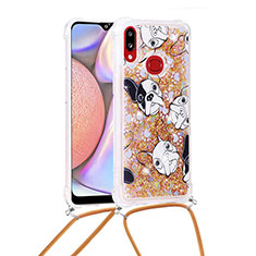 Silikon Hülle Handyhülle Gummi Schutzhülle Flexible Tasche Bling-Bling mit Schlüsselband Lanyard S02 für Samsung Galaxy A10s Gold